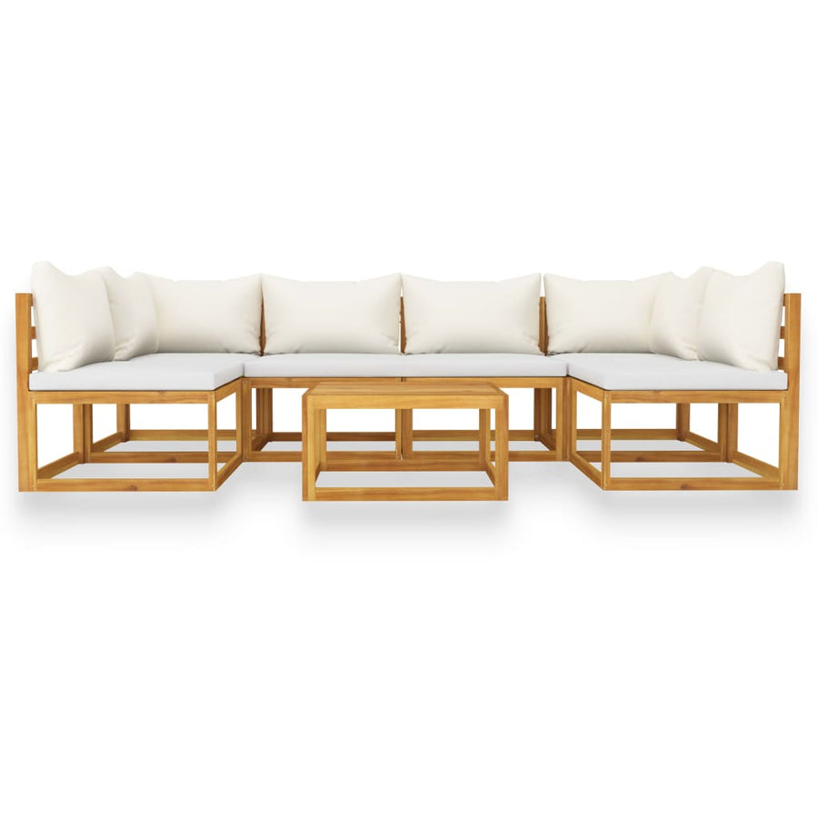 7-Delige Loungeset Met Kussens Massief Acaciahout Crème 2x hoek + 4x midden + Tafel