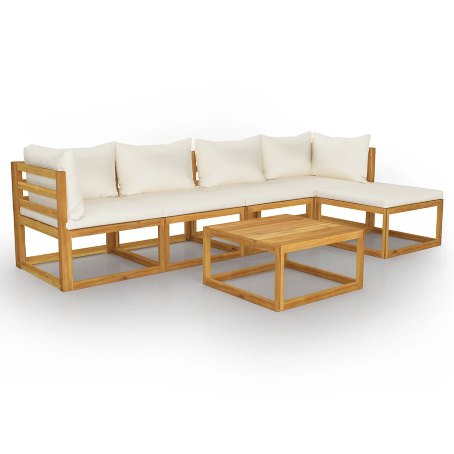 6-Delige Loungeset Met Kussens Massief Acaciahout Crème 2x hoek + 2x midden + voetensteun + Tafel