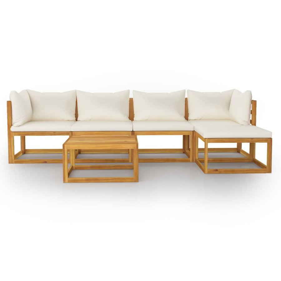 6-Delige Loungeset Met Kussens Massief Acaciahout Crème 2x hoek + 2x midden + voetensteun + Tafel