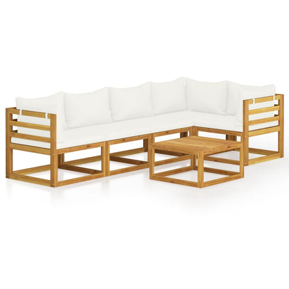 6-Delige Loungeset Met Kussens Massief Acaciahout Crème 3x hoek + 2x midden + Tafel