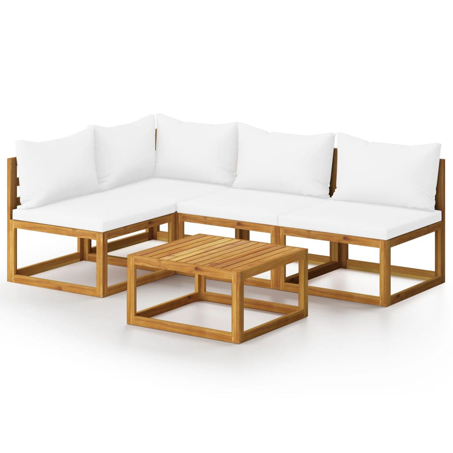 5-Delige Loungeset Met Kussens Massief Acaciahout Crème hoek + 3x midden + Tafel