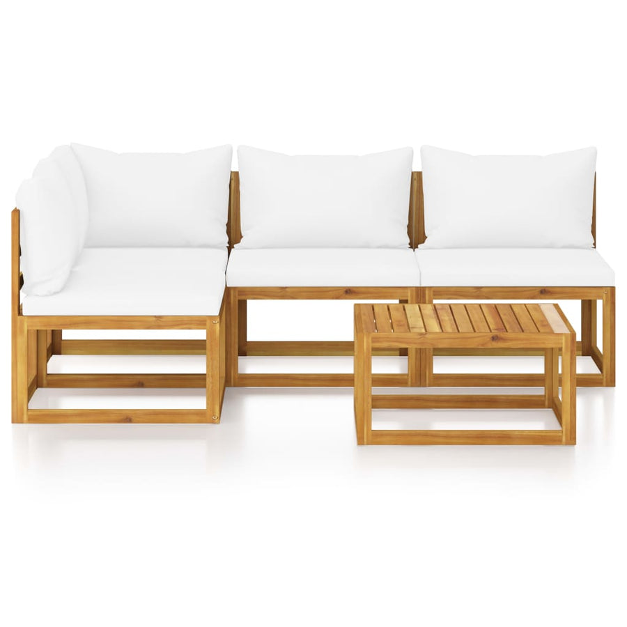 5-Delige Loungeset Met Kussens Massief Acaciahout Crème hoek + 3x midden + Tafel