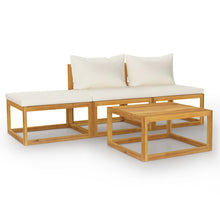 4-Delige Loungeset Met Kussens Massief Acaciahout Crème 2x midden + voetensteun + Tafel