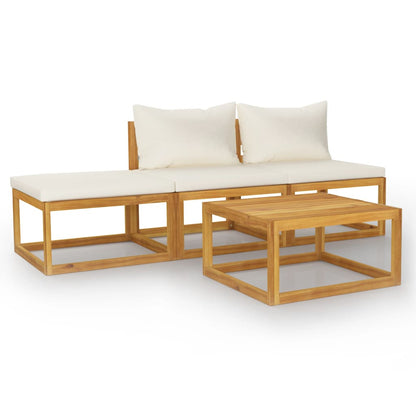 4-Delige Loungeset Met Kussens Massief Acaciahout Crème 2x midden + voetensteun + Tafel