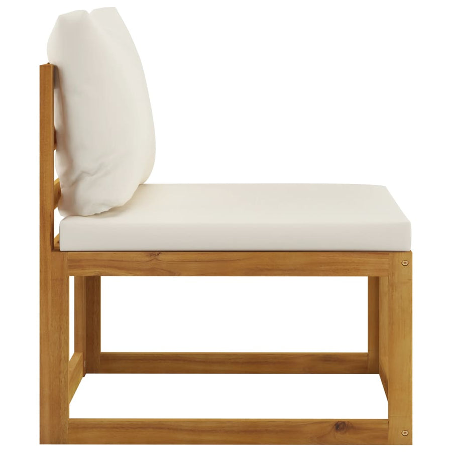 4-Delige Loungeset Met Kussens Massief Acaciahout Crème 2x midden + voetensteun + Tafel