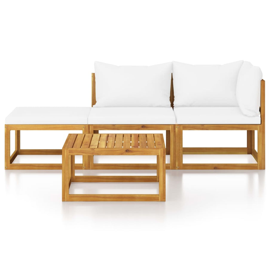 4-Delige Loungeset Met Kussens Massief Acaciahout Crème hoek + midden + voetensteun + Tafel