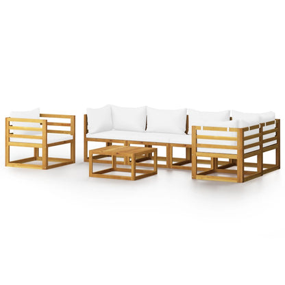 7-Delige Loungeset Met Kussens Massief Acaciahout Crème 3x hoek + 2x midden + Fauteuil + Tafel