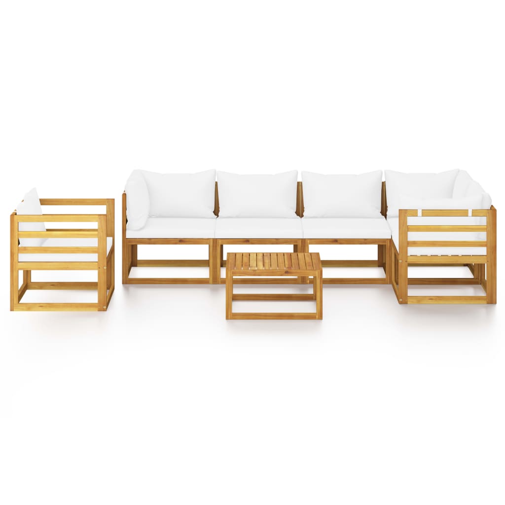7-Delige Loungeset Met Kussens Massief Acaciahout Crème 3x hoek + 2x midden + Fauteuil + Tafel