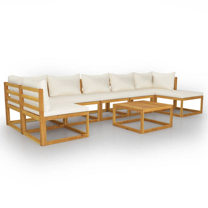 8-Delige Loungeset Met Kussens Massief Acaciahout Crème 2x hoek + 4x midden + voetensteun + Tafel