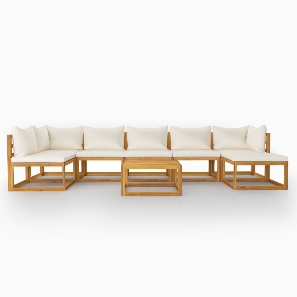 8-Delige Loungeset Met Kussens Massief Acaciahout Crème 2x hoek + 4x midden + voetensteun + Tafel