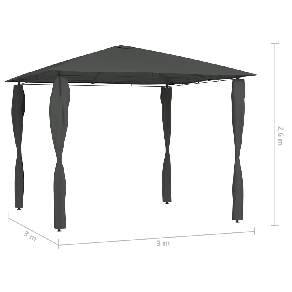 Prieel Met Paalhoezen 160 G/M² 3X3X2,6 M Kleurig 3 x 3 x 2.6 m Antraciet Met zijwand