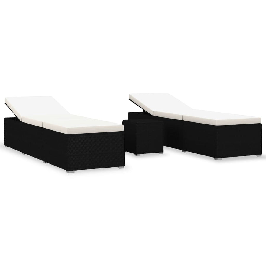 3-Delige Ligbeddenset Met Theetafel Poly Rattan Zwart en wit