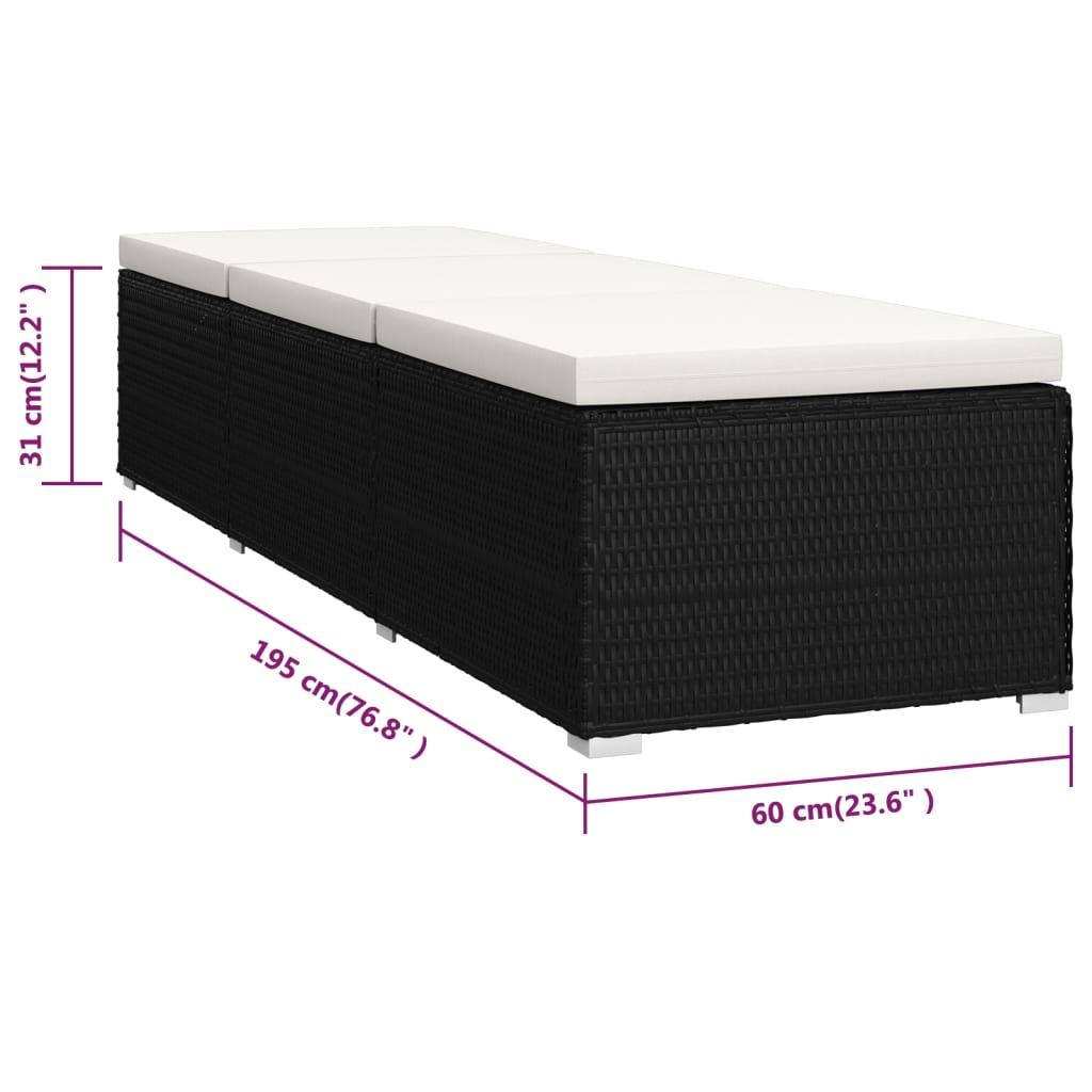 3-Delige Ligbeddenset Met Theetafel Poly Rattan Zwart en wit