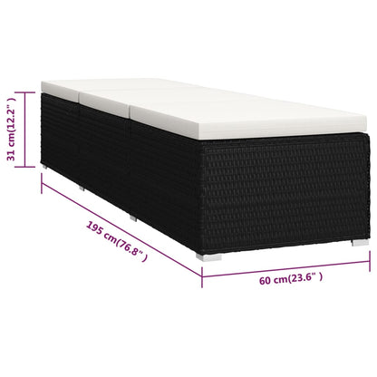 3-Delige Ligbeddenset Met Theetafel Poly Rattan Zwart en wit