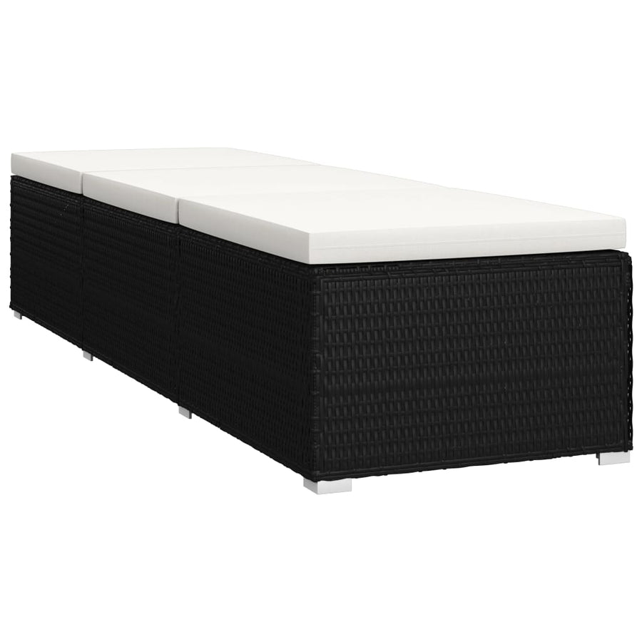3-Delige Ligbeddenset Met Theetafel Poly Rattan Zwart en wit