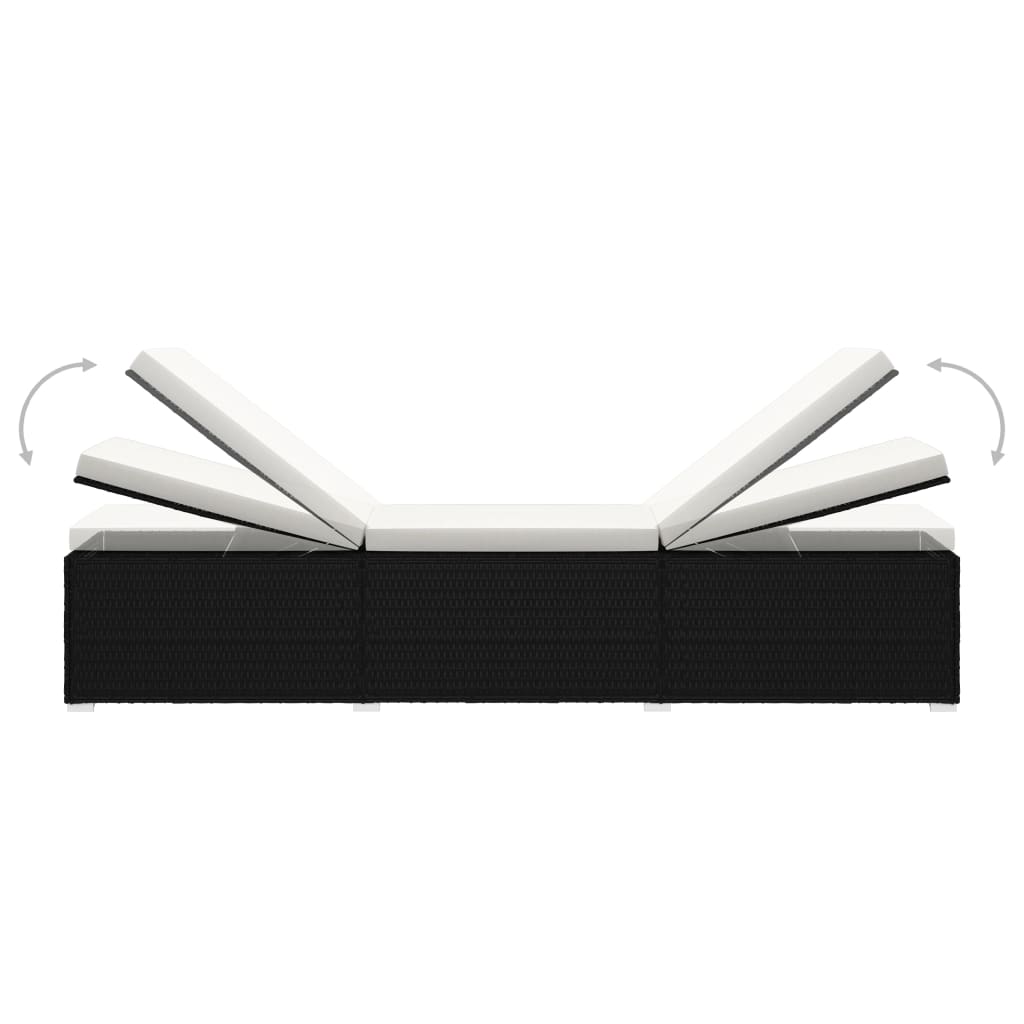 3-Delige Ligbeddenset Met Theetafel Poly Rattan Zwart en wit