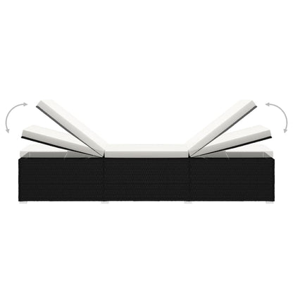 3-Delige Ligbeddenset Met Theetafel Poly Rattan Zwart en wit