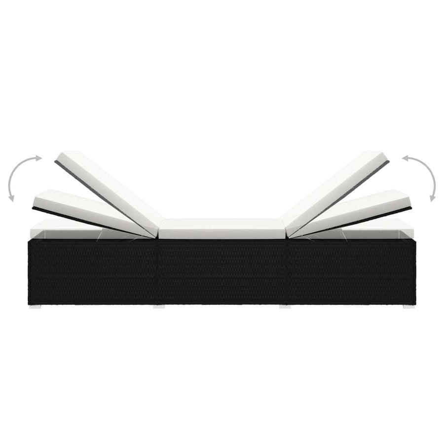 3-Delige Ligbeddenset Met Theetafel Poly Rattan Zwart en wit