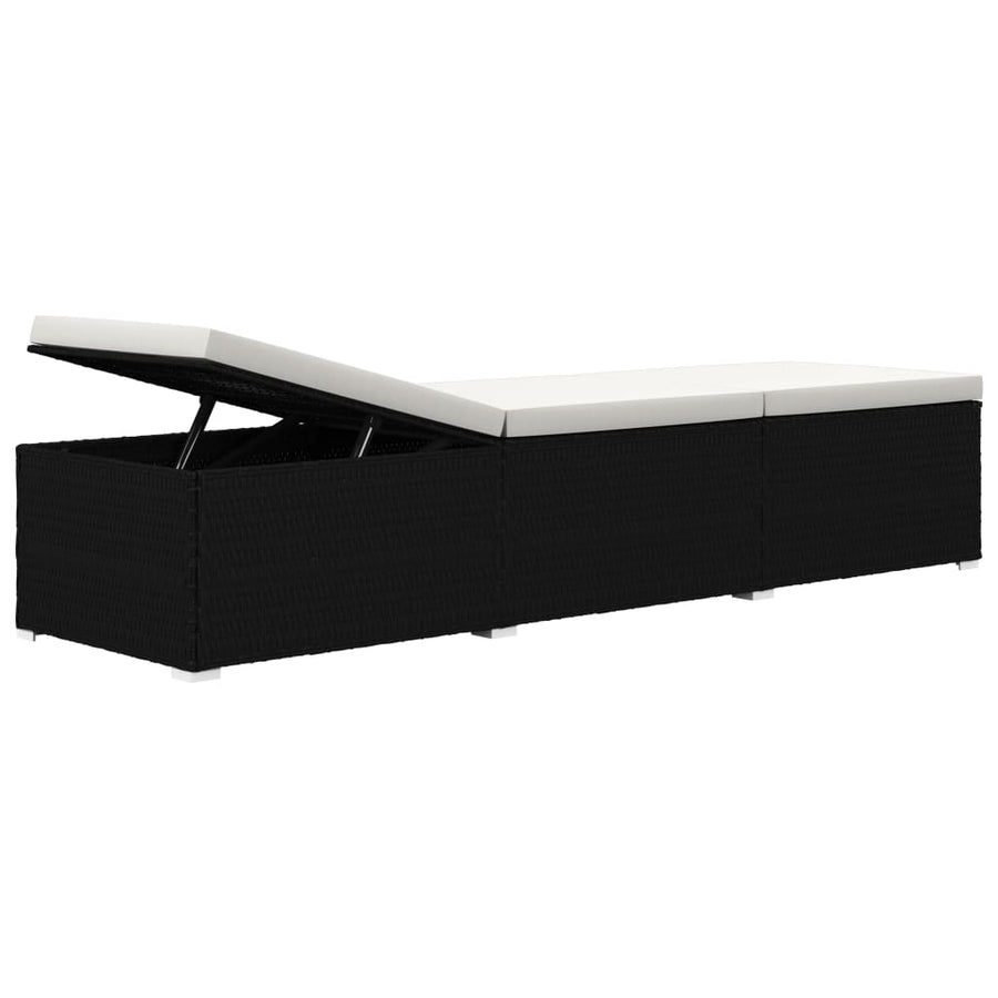 3-Delige Ligbeddenset Met Theetafel Poly Rattan Zwart en wit