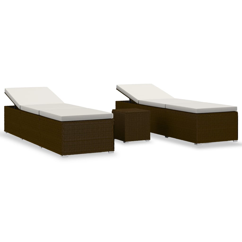 3-Delige Ligbeddenset Met Theetafel Poly Rattan Bruin