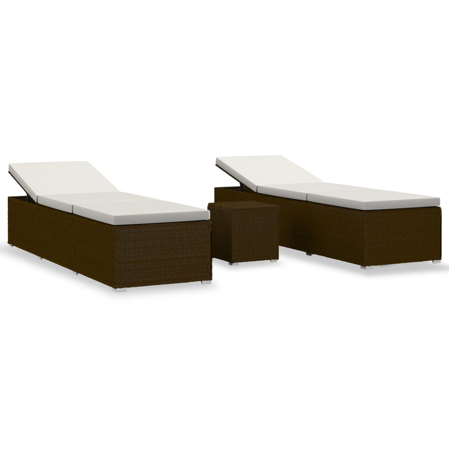 3-Delige Ligbeddenset Met Theetafel Poly Rattan Bruin