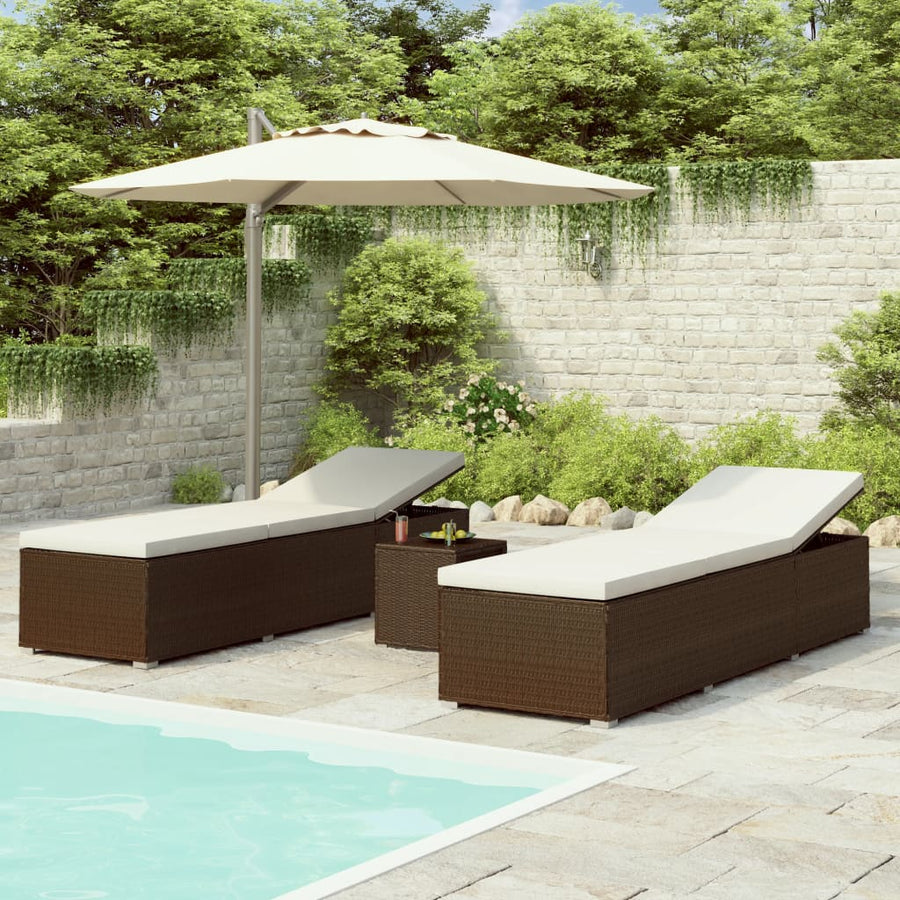 3-Delige Ligbeddenset Met Theetafel Poly Rattan Bruin