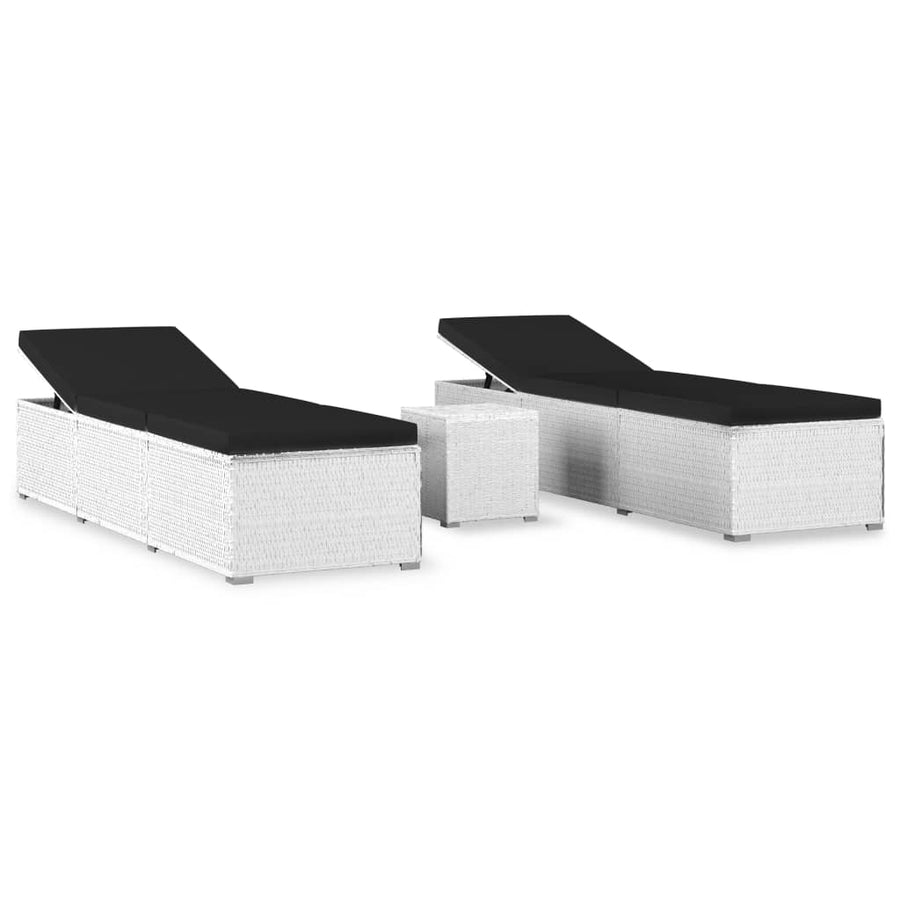 3-Delige Ligbeddenset Met Theetafel Poly Rattan Wit