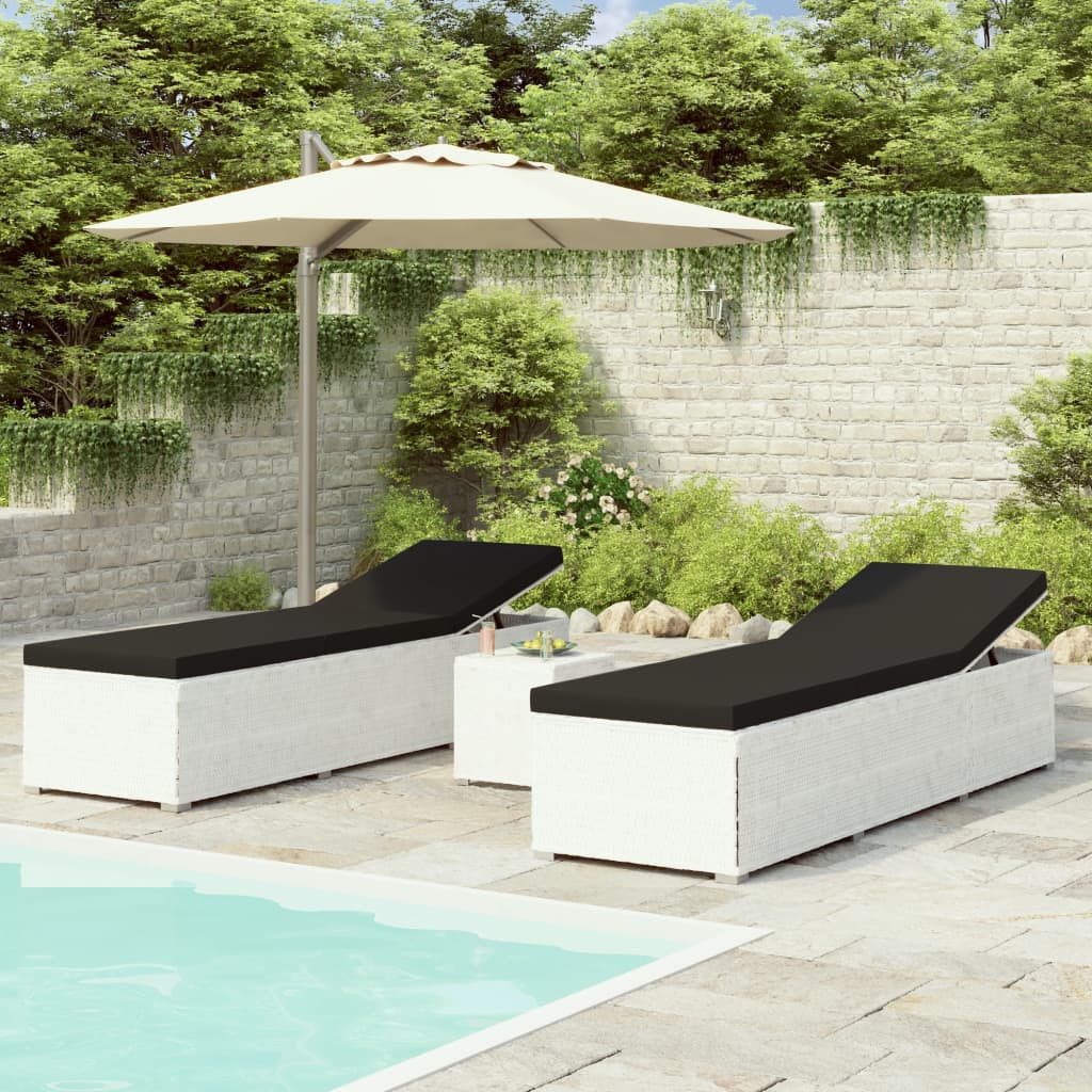 3-Delige Ligbeddenset Met Theetafel Poly Rattan Wit
