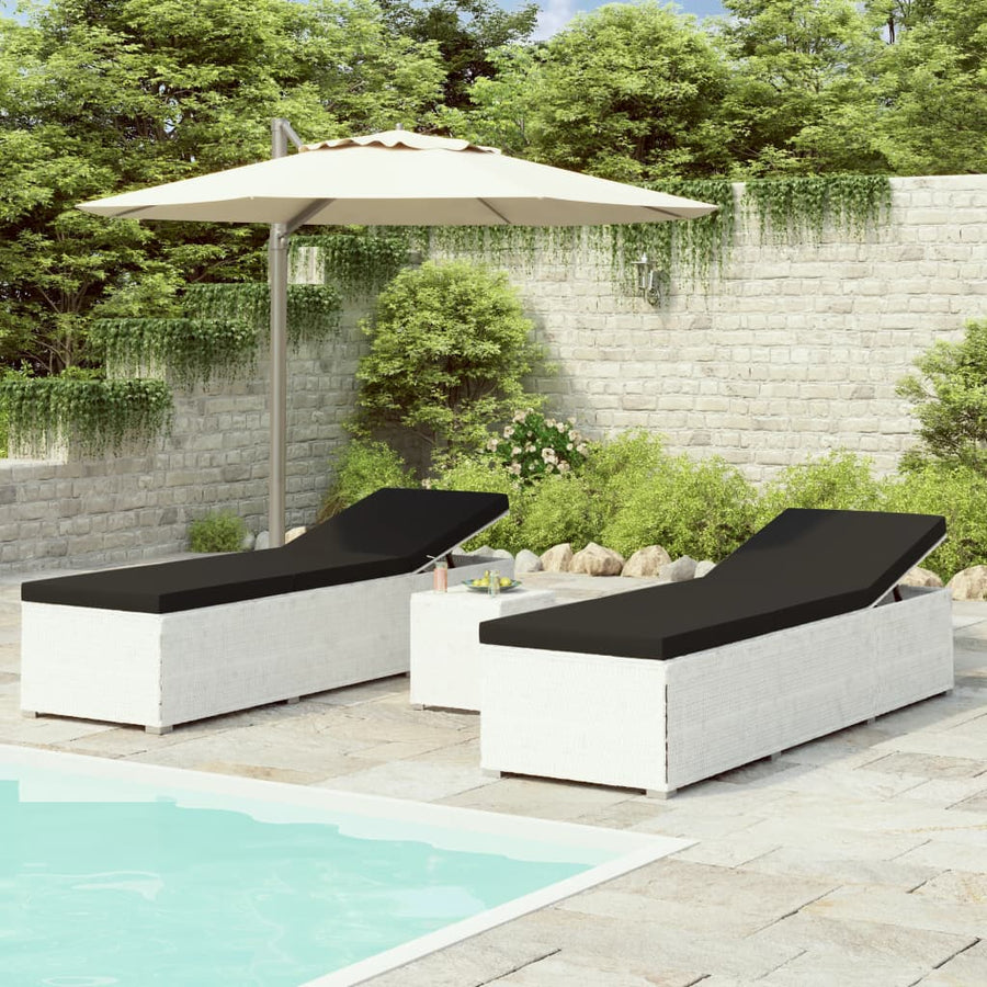 3-Delige Ligbeddenset Met Theetafel Poly Rattan Wit