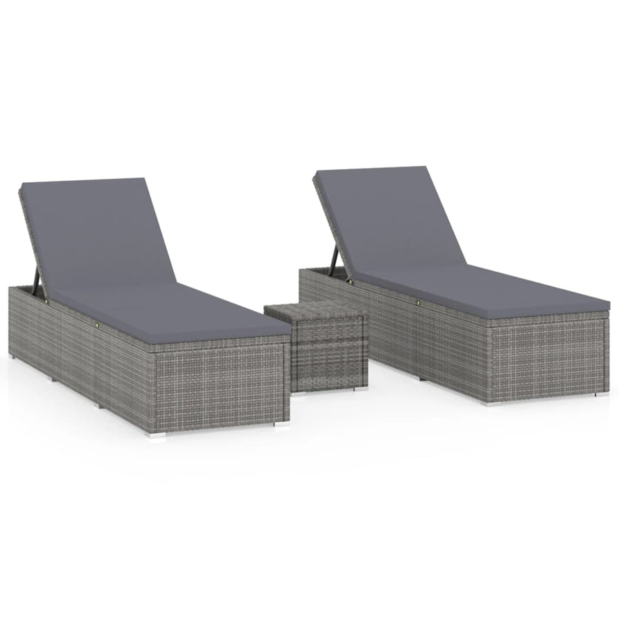 3-Delige Ligbeddenset Met Theetafel Poly Rattan Grijs