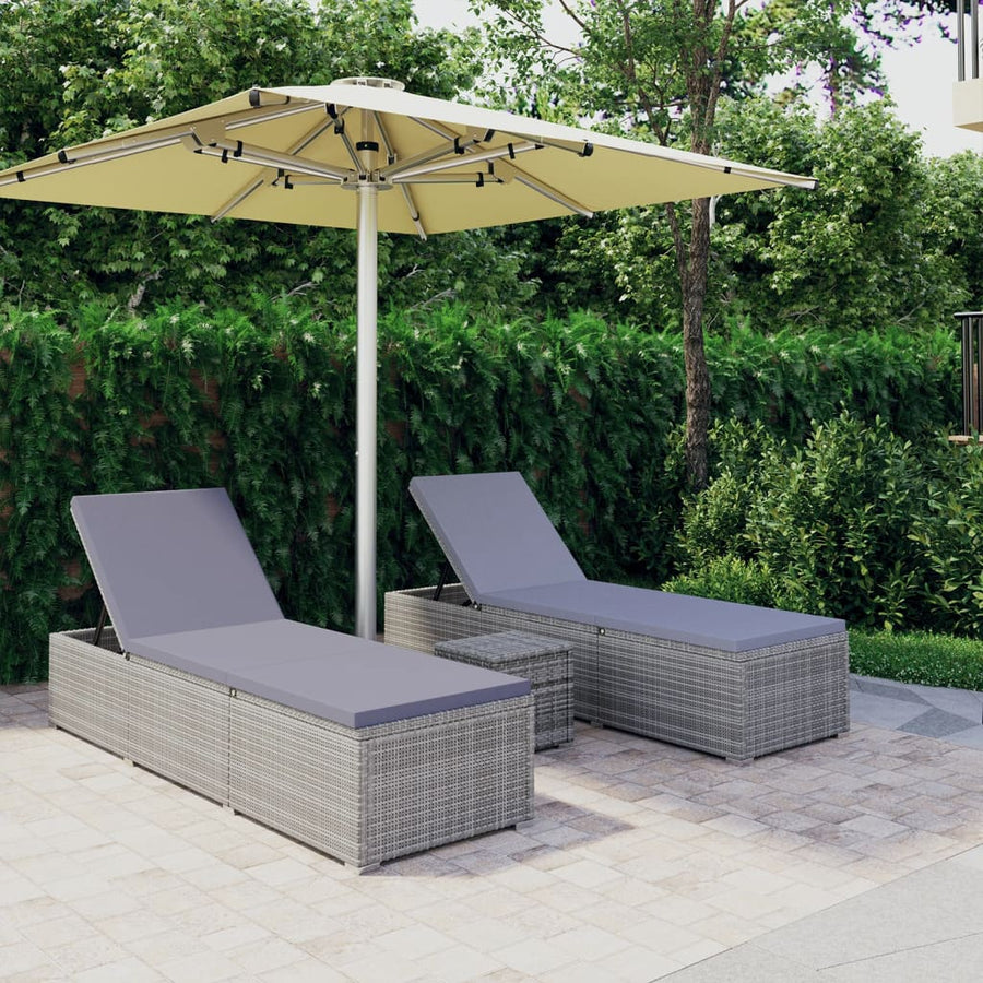 3-Delige Ligbeddenset Met Theetafel Poly Rattan Grijs