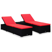 Ligbeddenset 3-delig poly rattan zwart met theetafel