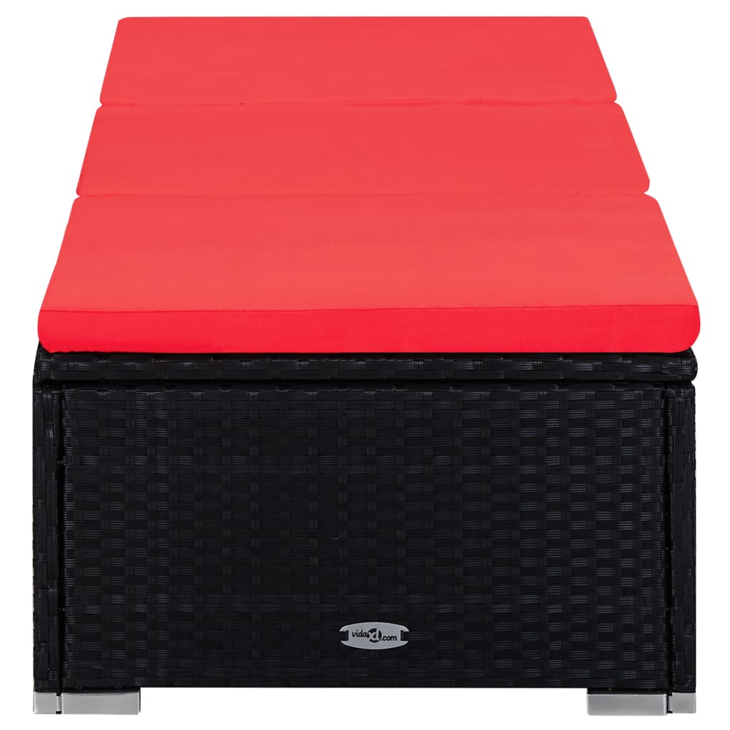 3-Delige Ligbeddenset Met Theetafel Poly Rattan Zwart