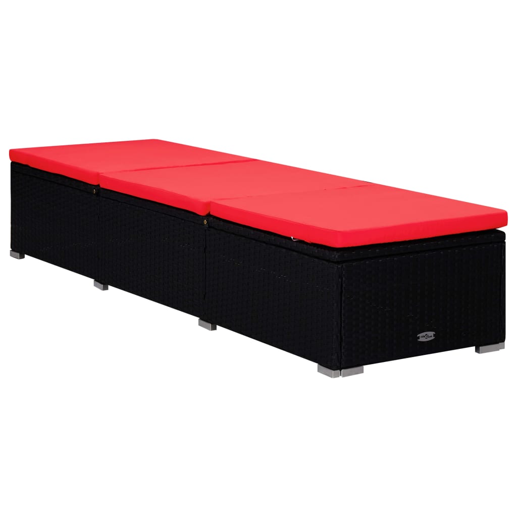 3-Delige Ligbeddenset Met Theetafel Poly Rattan Zwart