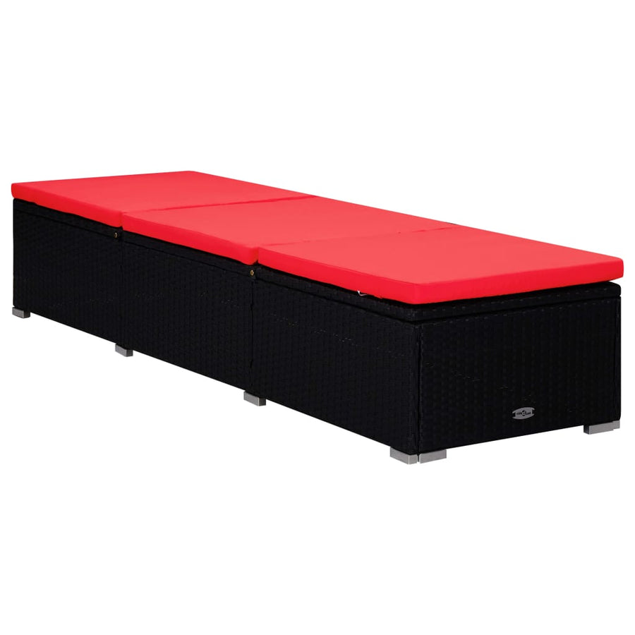 3-Delige Ligbeddenset Met Theetafel Poly Rattan Zwart