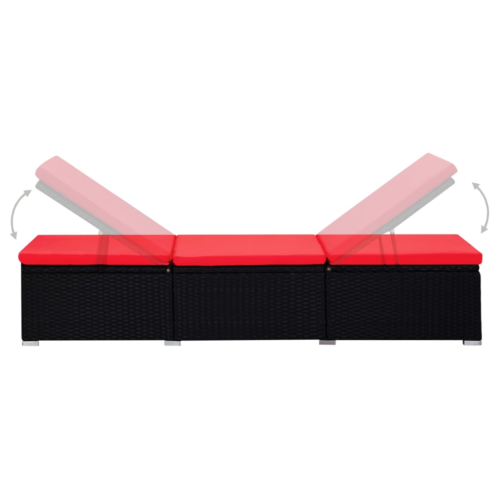 3-Delige Ligbeddenset Met Theetafel Poly Rattan Zwart