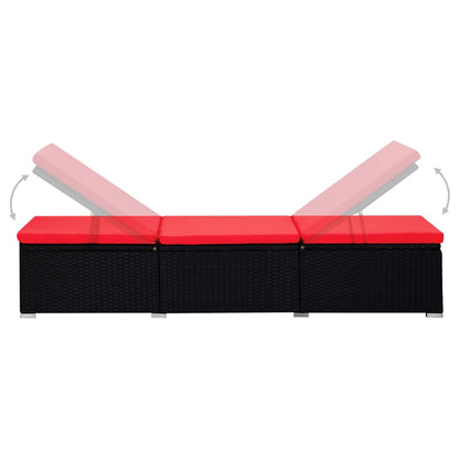 3-Delige Ligbeddenset Met Theetafel Poly Rattan Zwart