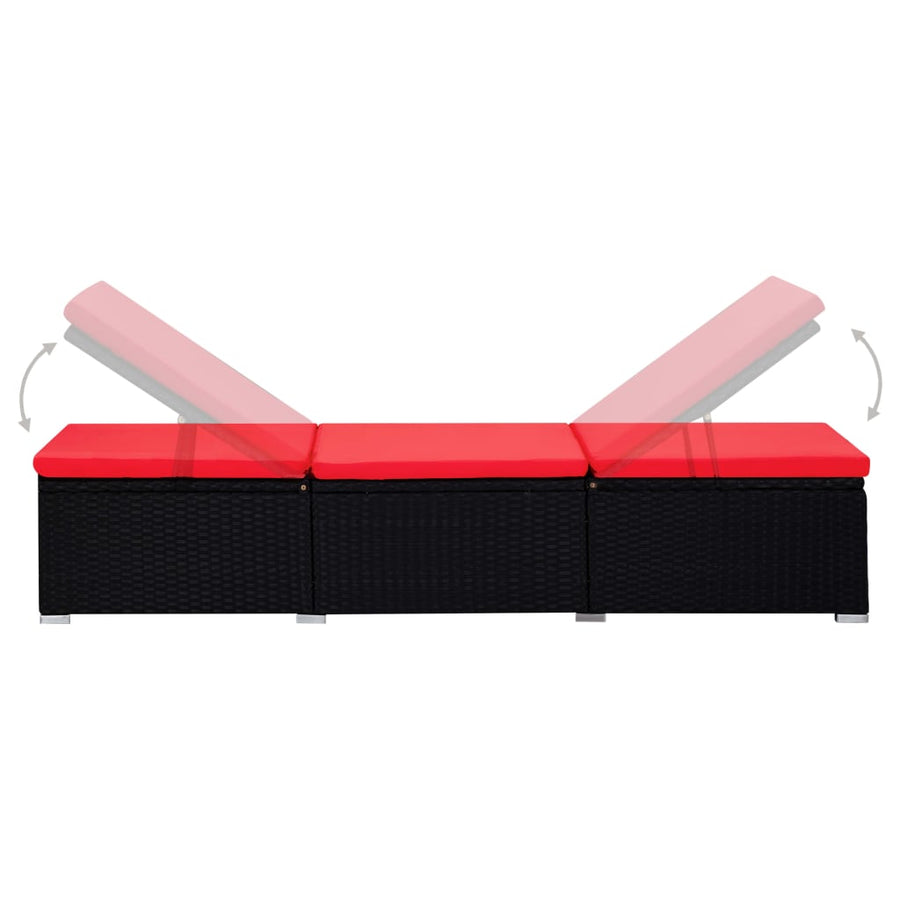 3-Delige Ligbeddenset Met Theetafel Poly Rattan Zwart