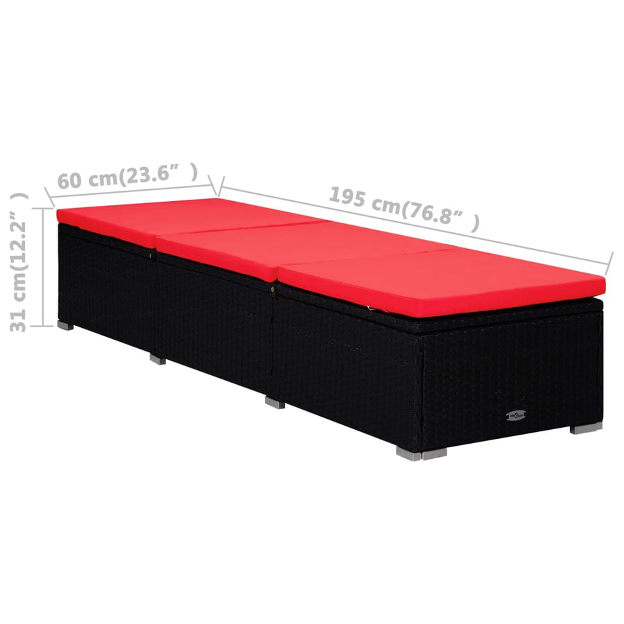 3-Delige Ligbeddenset Met Theetafel Poly Rattan Zwart