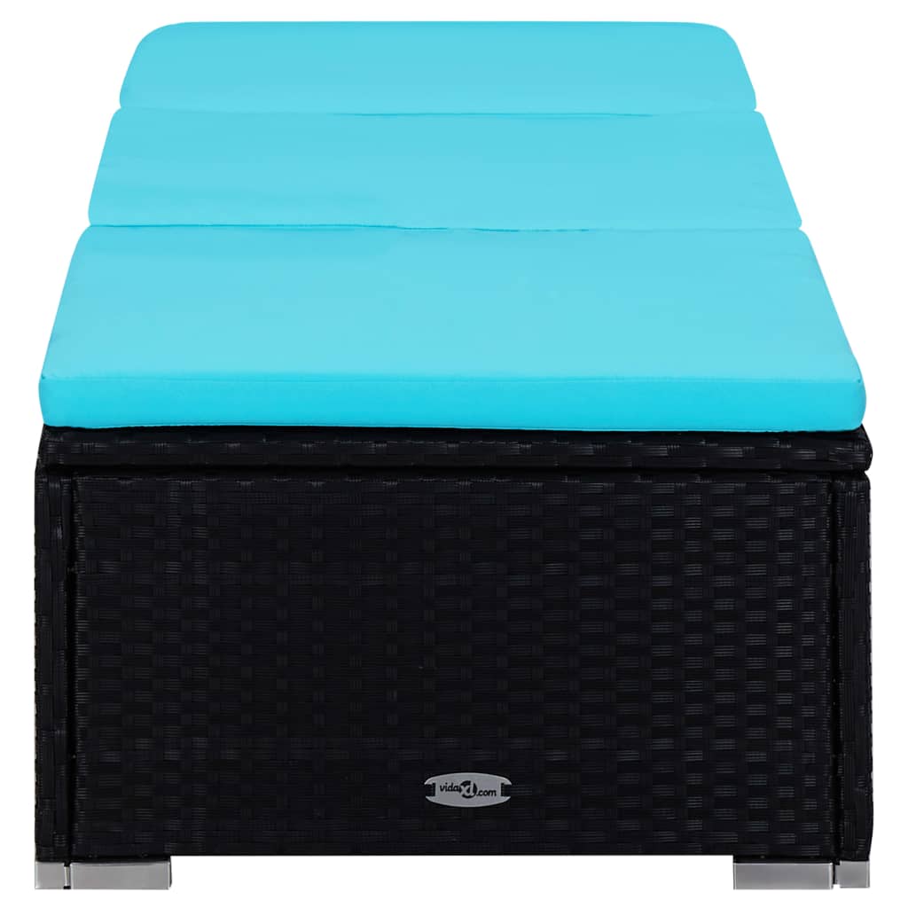 3-Delige Ligbeddenset Met Theetafel Poly Rattan Zwart en blauw