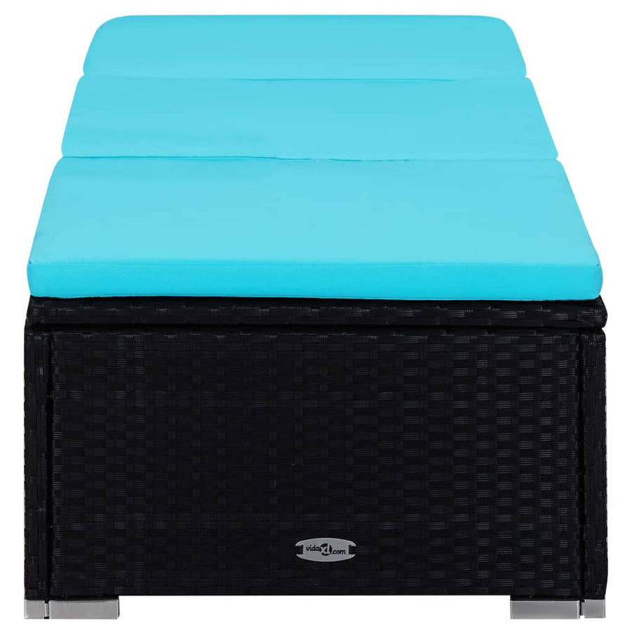 3-Delige Ligbeddenset Met Theetafel Poly Rattan Zwart en blauw