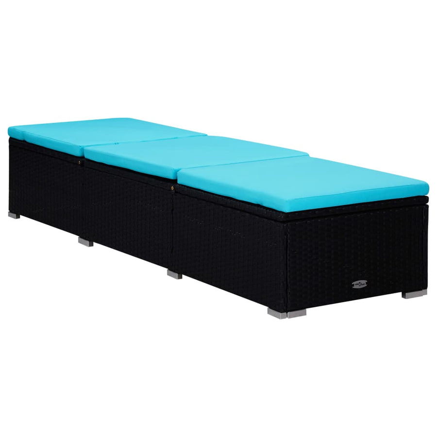 3-Delige Ligbeddenset Met Theetafel Poly Rattan Zwart en blauw