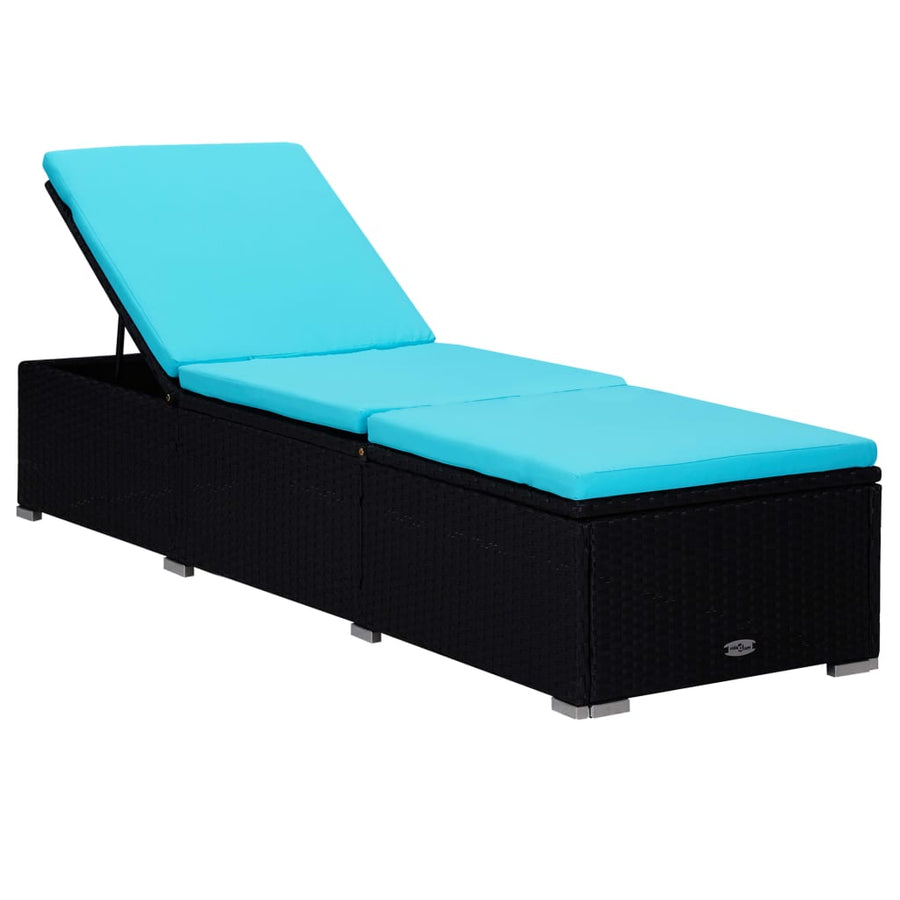 3-Delige Ligbeddenset Met Theetafel Poly Rattan Zwart en blauw