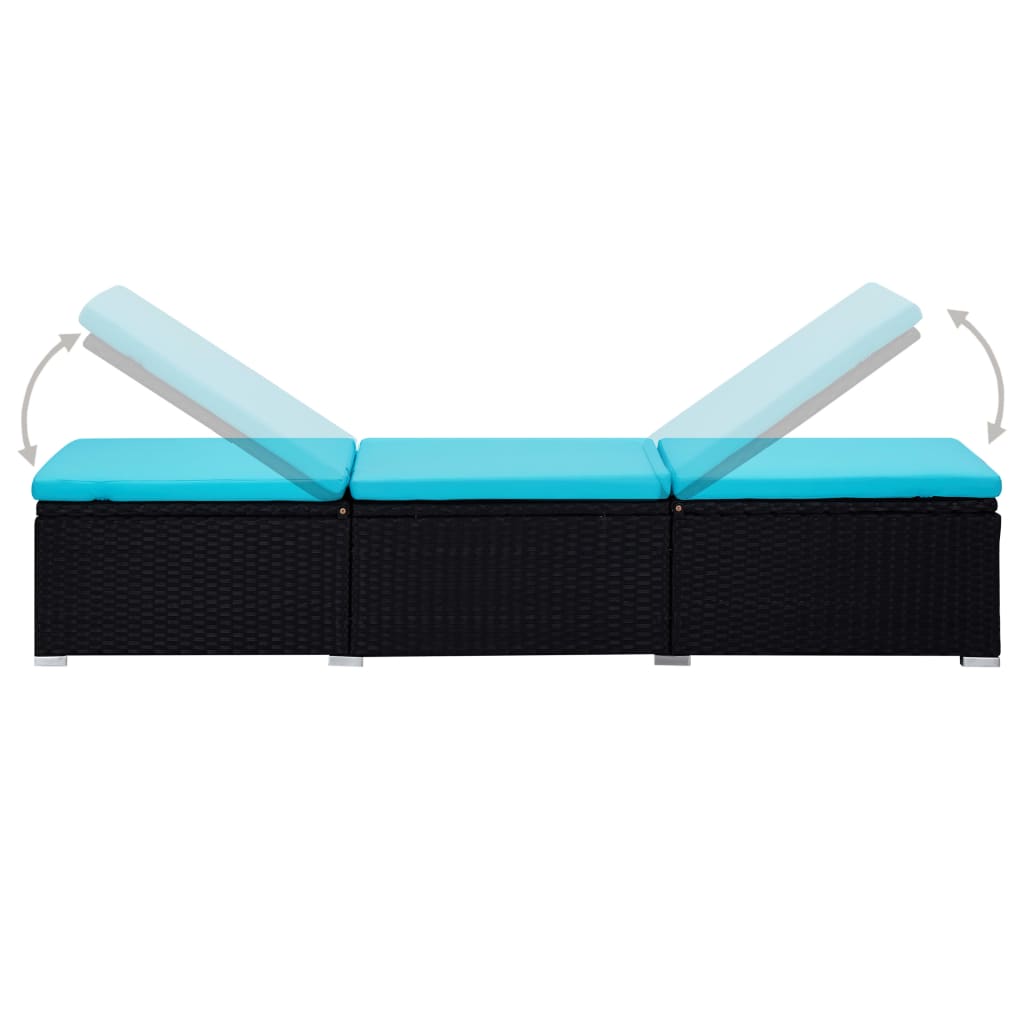 3-Delige Ligbeddenset Met Theetafel Poly Rattan Zwart en blauw
