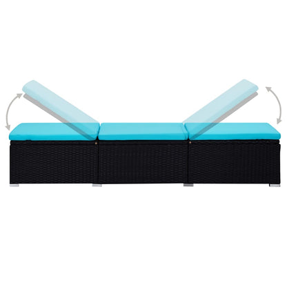 3-Delige Ligbeddenset Met Theetafel Poly Rattan Zwart en blauw