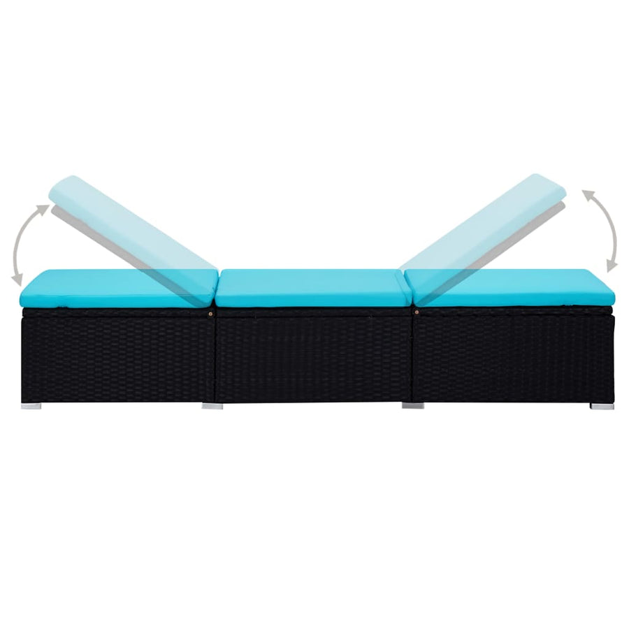 3-Delige Ligbeddenset Met Theetafel Poly Rattan Zwart en blauw