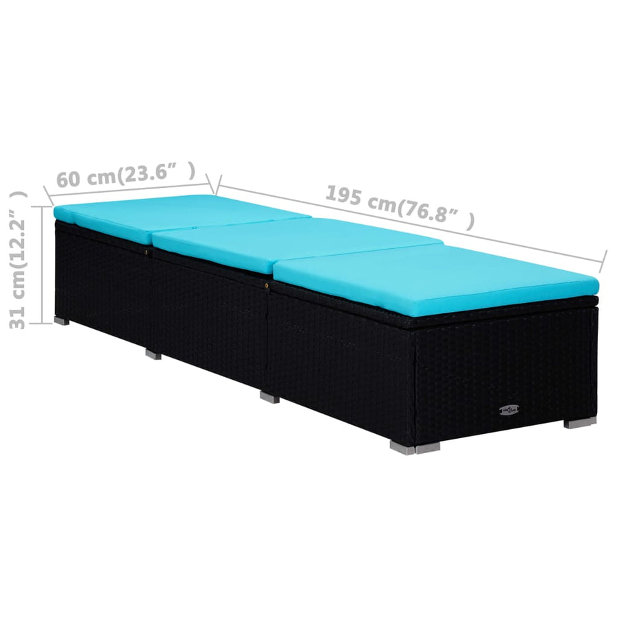 3-Delige Ligbeddenset Met Theetafel Poly Rattan Zwart en blauw