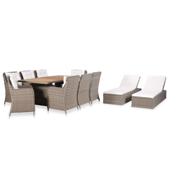 -Delige Tuinset Poly Rattan Bruin Crèmewit