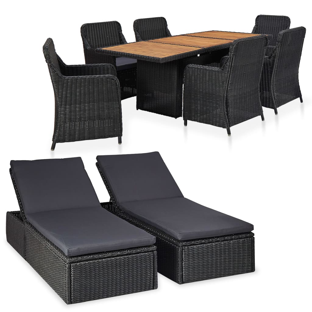 9-delige Tuinset poly rattan zwart