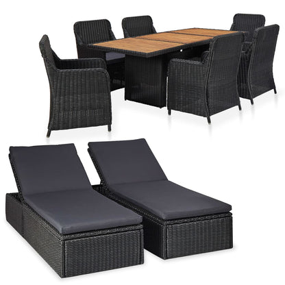 9-delige Tuinset poly rattan zwart